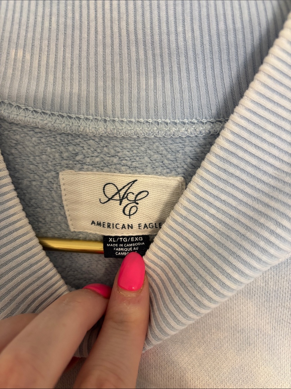 American Eagle Outfitters Light Blue Washed Mock Neck Sweatshirt - Picture 2 of 3